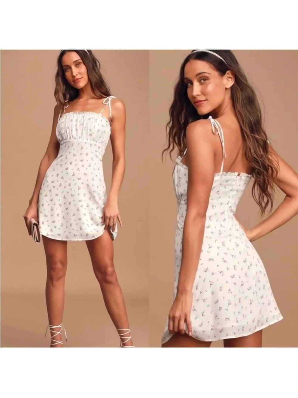 Lulus Be a Wildflower White Floral Print Tie-Strap Mini Dress